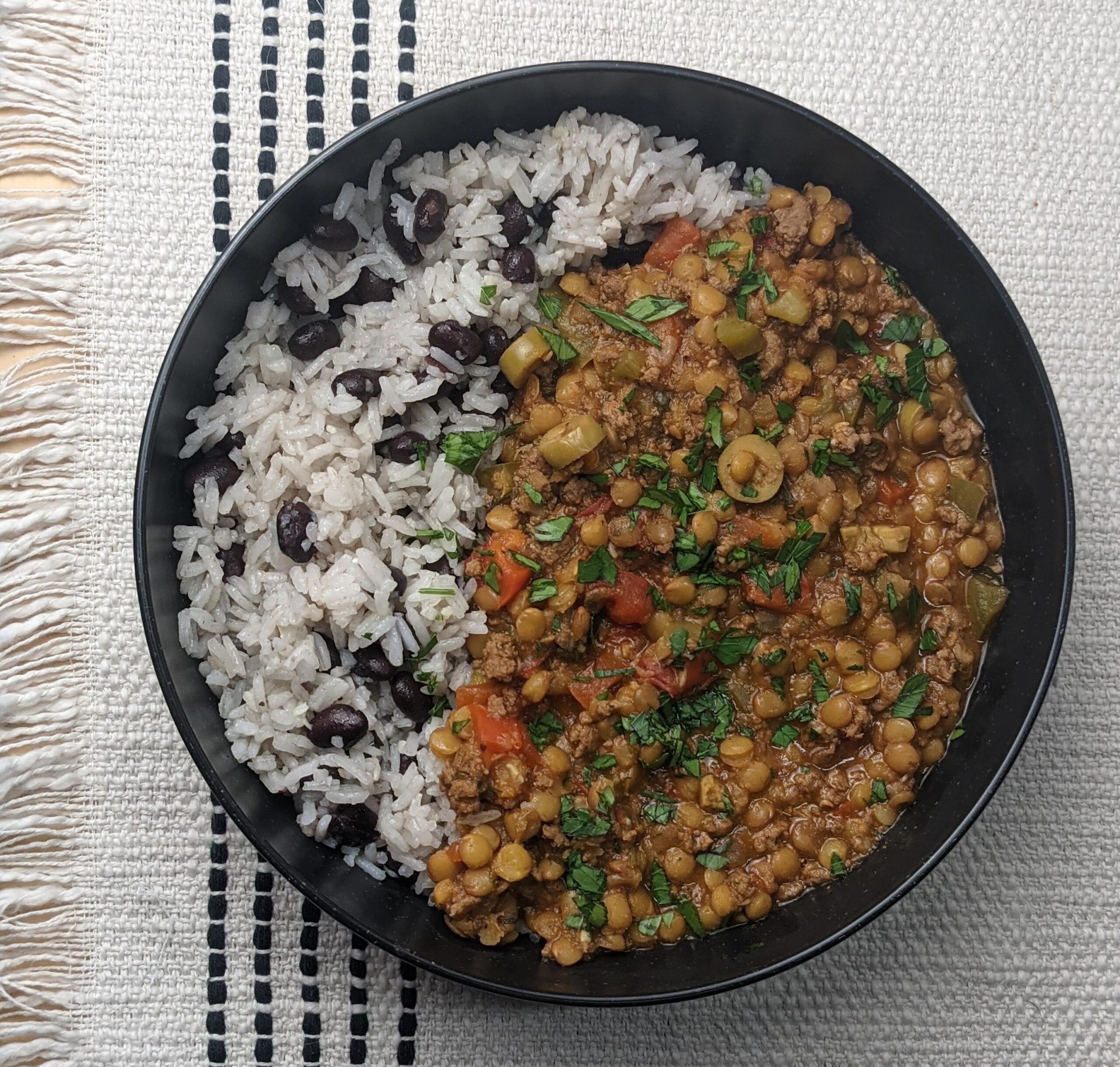 Less-Meat Picadillo with Garlicky Rice & Beans