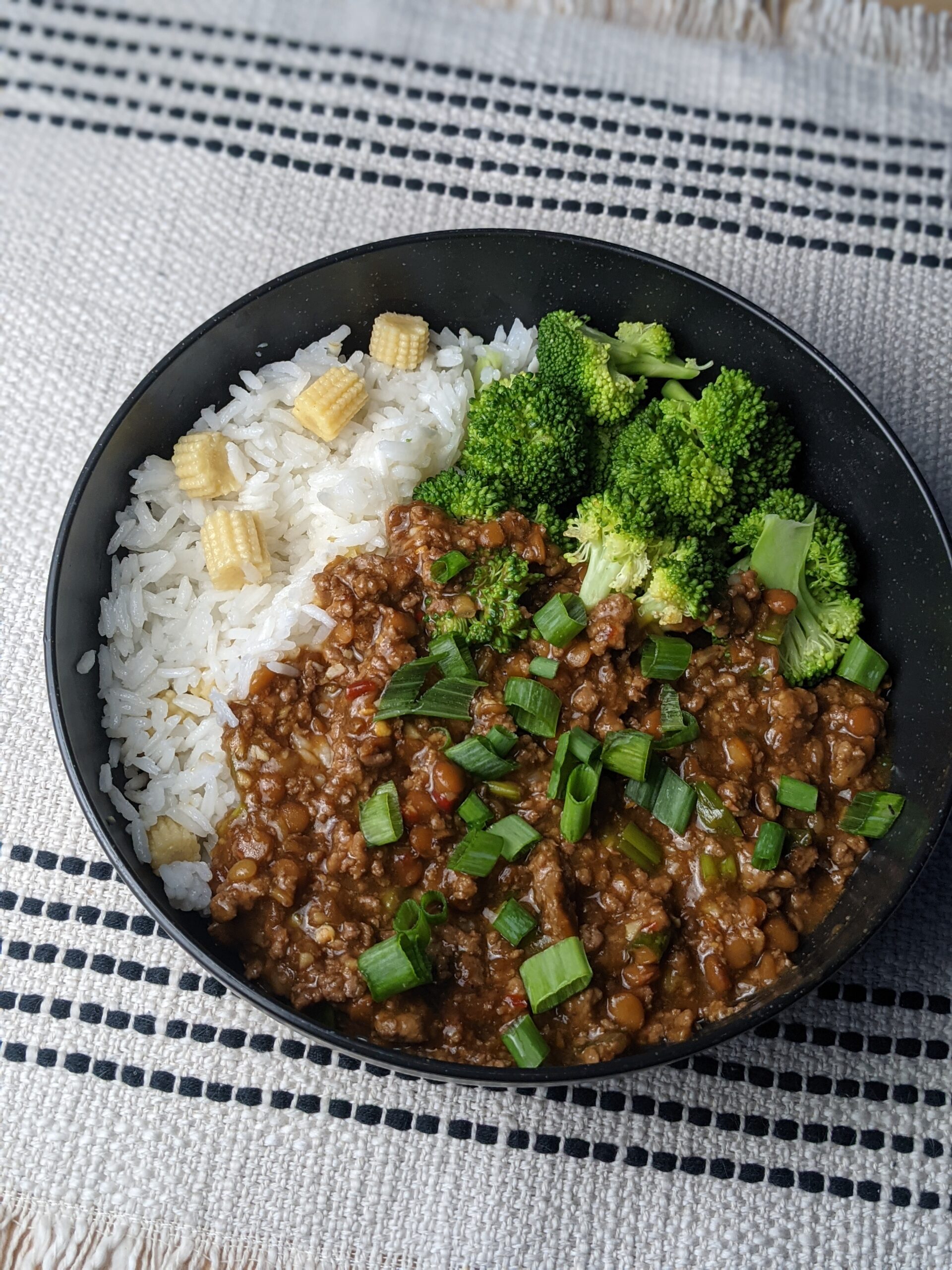 Mongolian Less-Beef Over Rice with Broccoli