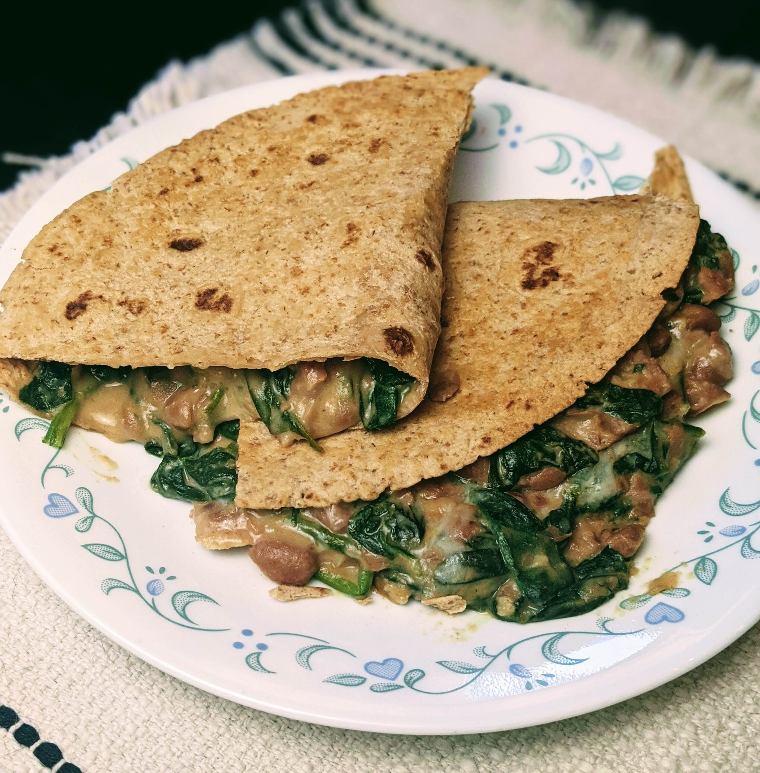 Creamy Pinto Bean & Spinach Quesadilla