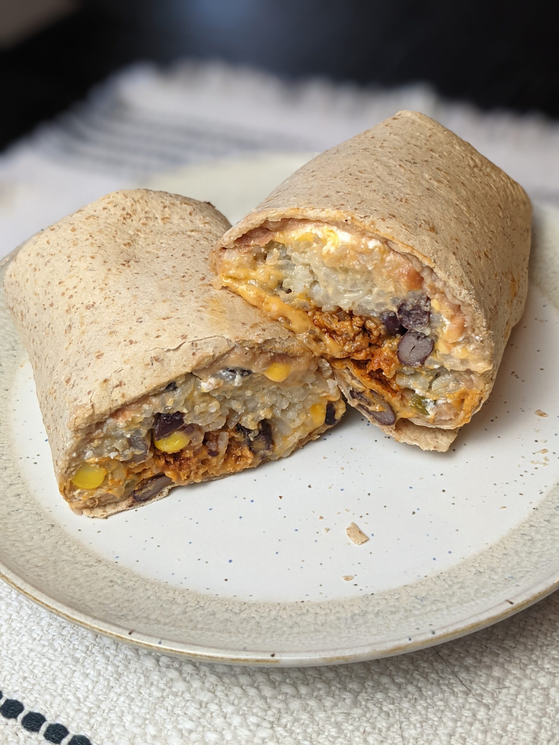 Vegetarian Rice, Bean & Chorizo Burrito