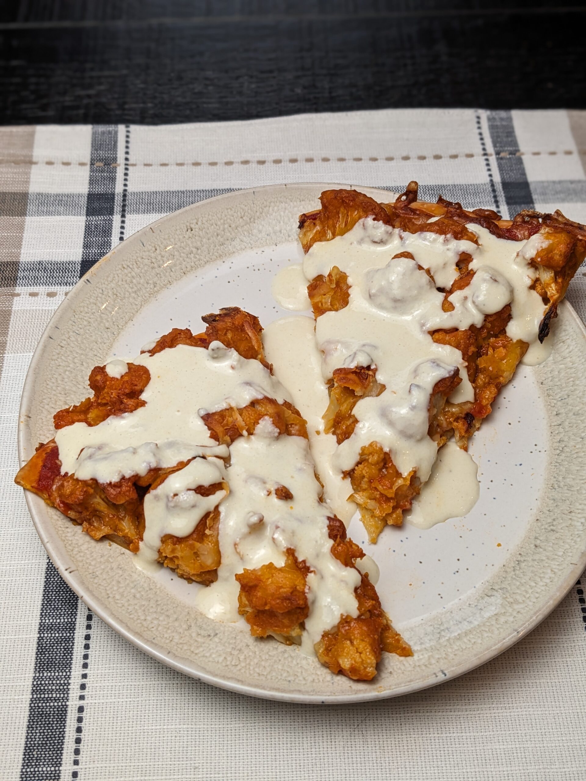 Buffalo Cauliflower Pizza with Garlic Cashew Sauce