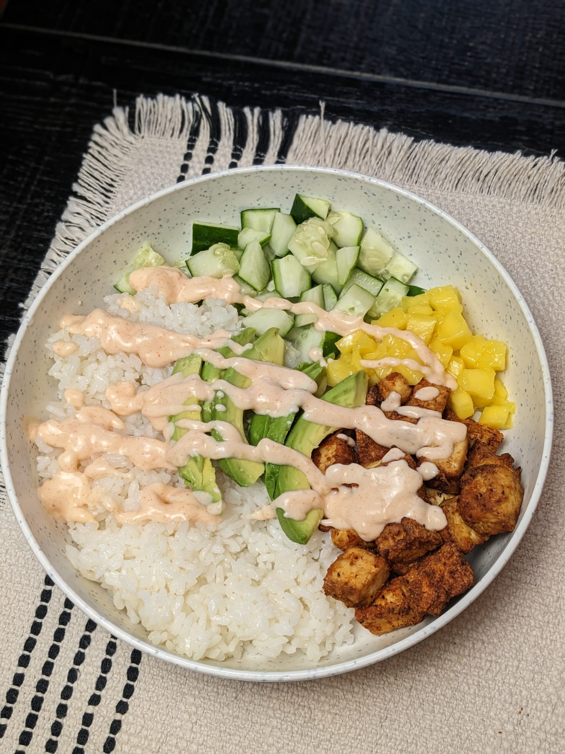 Mango Sushi Bowl with Baked Tofu