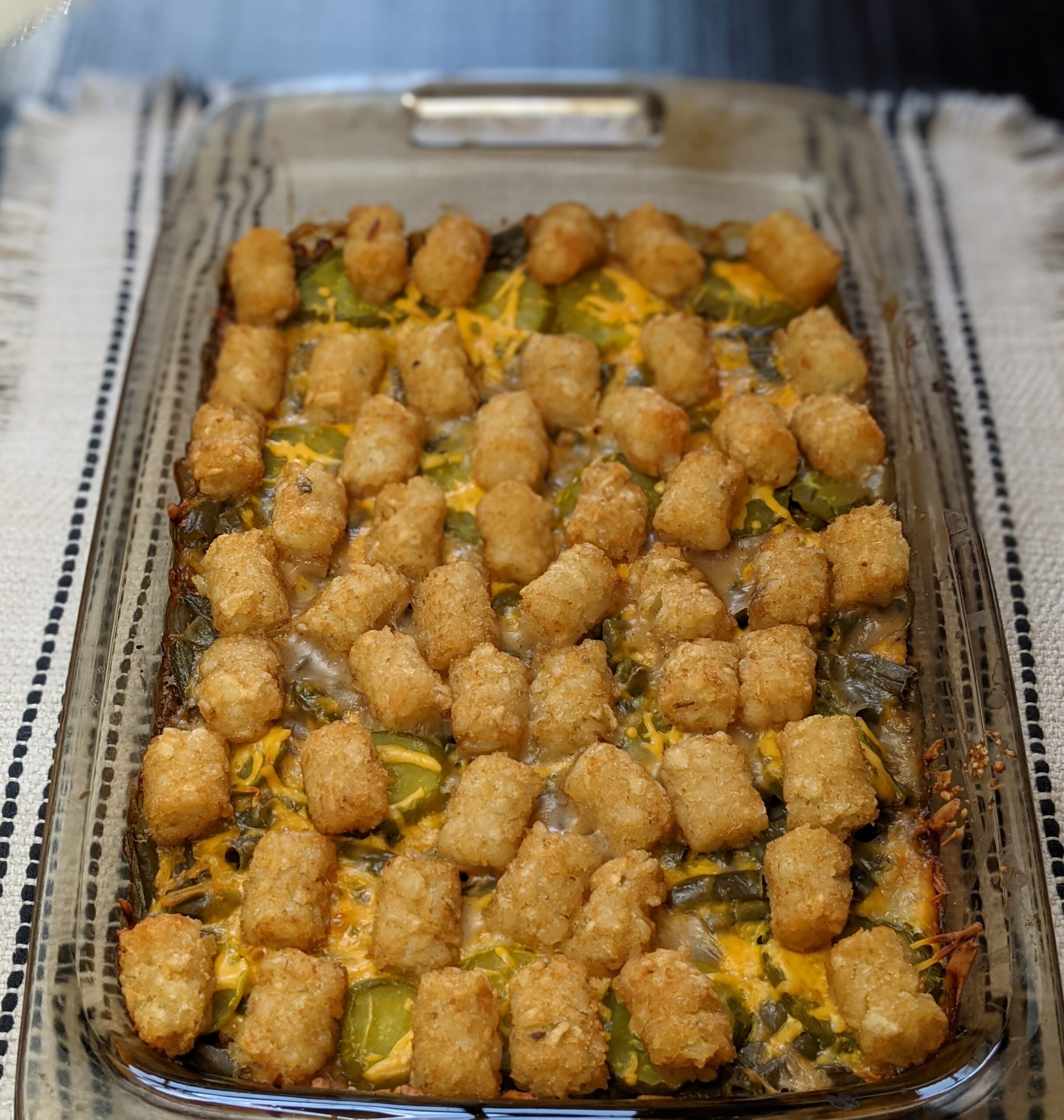 Tater Tot Less Meat Casserole with Green Beans