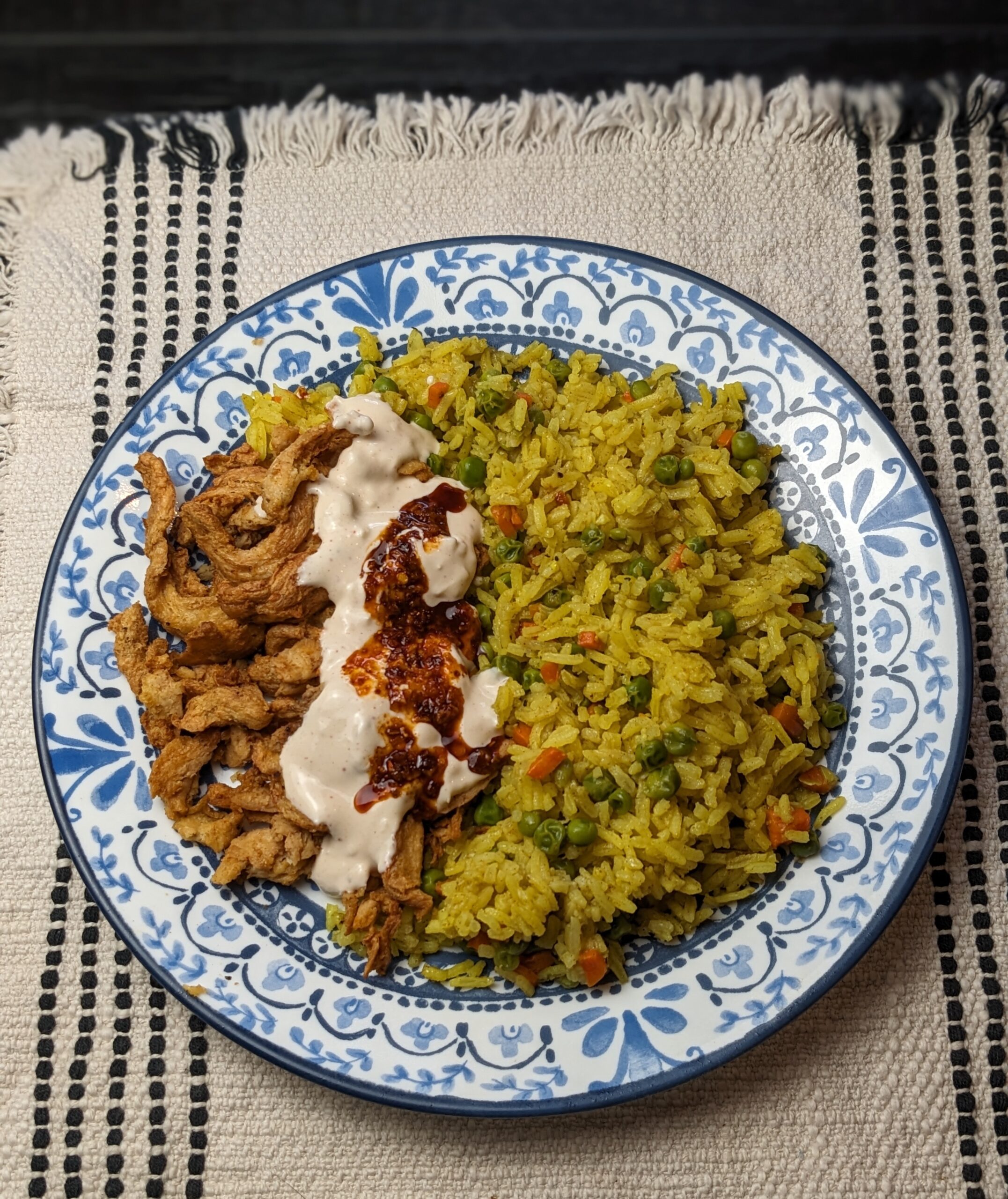 Soy Curl Shawarma with Yellow Rice